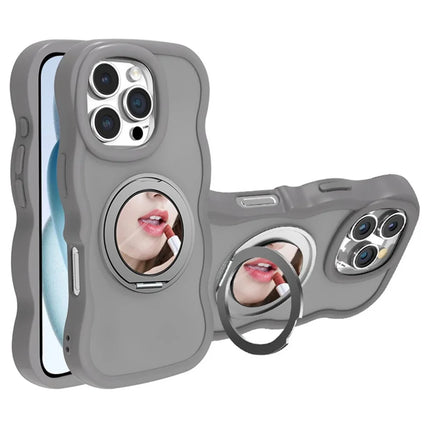 For iPhone 16 Pro Case Compatble with MagSafe Kickstand TPU+PC Phone Cover Built-In Mirror - Light Grey