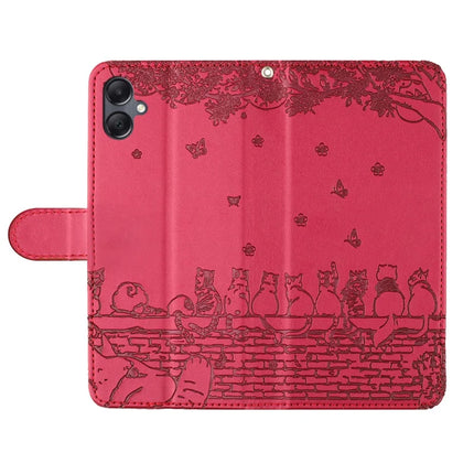 For Samsung Galaxy A06 Case with Wrist Strap Leather Phone Cover Wall Cats Pattern