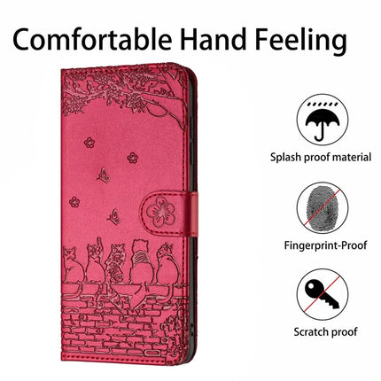 For Samsung Galaxy A06 Case with Wrist Strap Leather Phone Cover Wall Cats Pattern