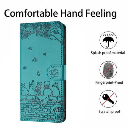 For Samsung Galaxy A06 Case with Wrist Strap Leather Phone Cover Wall Cats Pattern