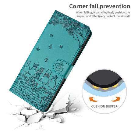 For Samsung Galaxy A06 Case with Wrist Strap Leather Phone Cover Wall Cats Pattern