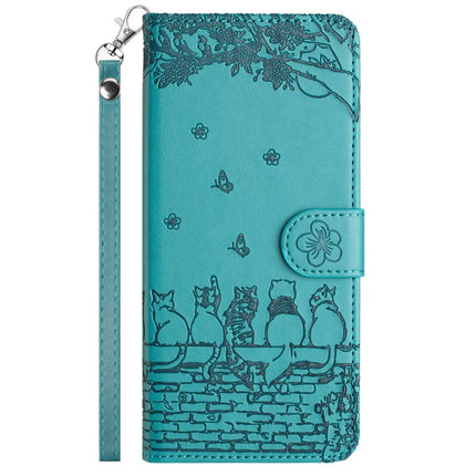For Samsung Galaxy A06 Case with Wrist Strap Leather Phone Cover Wall Cats Pattern