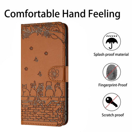 For Samsung Galaxy A06 Case with Wrist Strap Leather Phone Cover Wall Cats Pattern