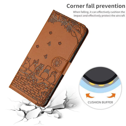 For Samsung Galaxy A06 Case with Wrist Strap Leather Phone Cover Wall Cats Pattern