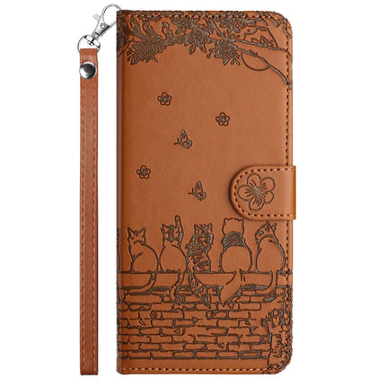 For Samsung Galaxy A06 Case with Wrist Strap Leather Phone Cover Wall Cats Pattern