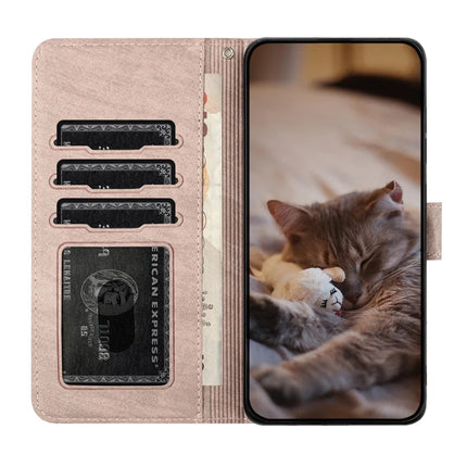 For Samsung Galaxy A06 Case with Wrist Strap Leather Phone Cover Wall Cats Pattern