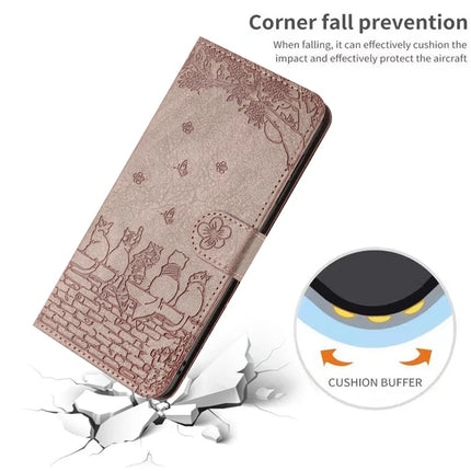 For Samsung Galaxy A06 Case with Wrist Strap Leather Phone Cover Wall Cats Pattern