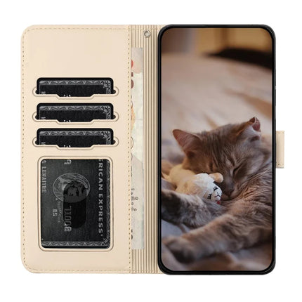 For Samsung Galaxy A06 Case with Wrist Strap Leather Phone Cover Wall Cats Pattern