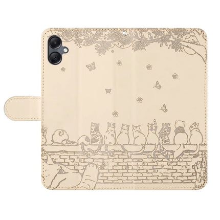 For Samsung Galaxy A06 Case with Wrist Strap Leather Phone Cover Wall Cats Pattern