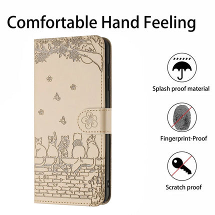 For Samsung Galaxy A06 Case with Wrist Strap Leather Phone Cover Wall Cats Pattern