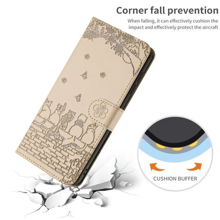 For Samsung Galaxy A06 Case with Wrist Strap Leather Phone Cover Wall Cats Pattern