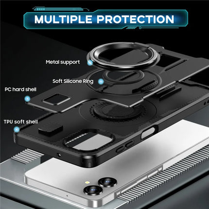 For Samsung Galaxy A06 Case TPU+PC Kickstand Phone Cover with Silicone Finger Strap