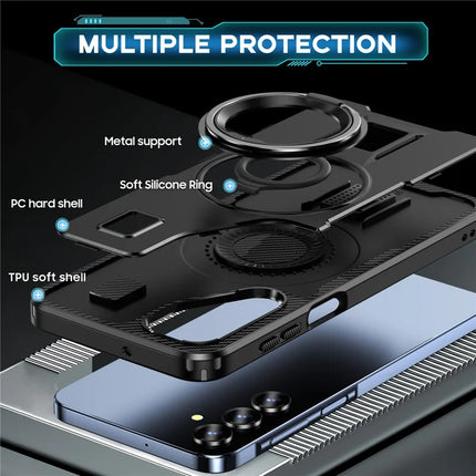 For Samsung Galaxy A16 5G / A16 4G Case TPU+PC Kickstand Phone Cover with Silicone Finger Strap