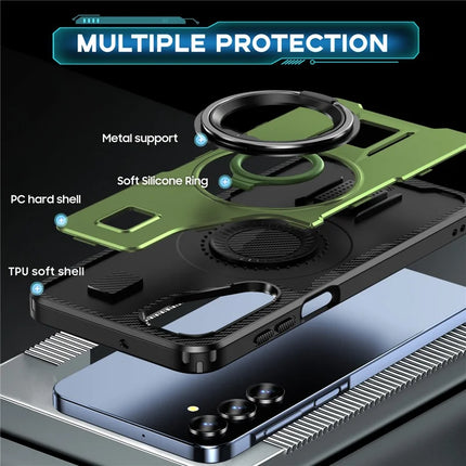 For Samsung Galaxy A16 5G / A16 4G Case TPU+PC Kickstand Phone Cover with Silicone Finger Strap