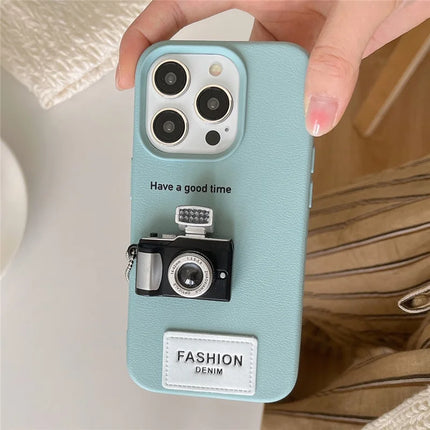 For iPhone 16 Pro Max Case Stereo Camera Decor PC+PU Phone Protective Cover