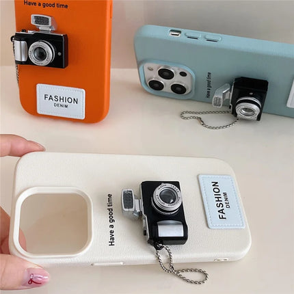 For iPhone 16 Pro Max Case Stereo Camera Decor PC+PU Phone Protective Cover
