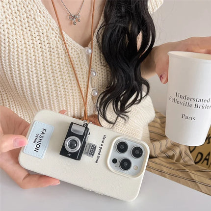 For iPhone 16 Pro Max Case Stereo Camera Decor PC+PU Phone Protective Cover