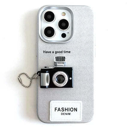 For iPhone 16 Pro Max Case Stereo Camera Decor PC+PU Phone Protective Cover - Silver