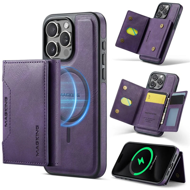 MAGKING K2 Series For iPhone 13 Pro Max Case Compatible with MagSafe PC+TPU+PU Leather RFID Blocking Phone Cover with Wallet - Purple