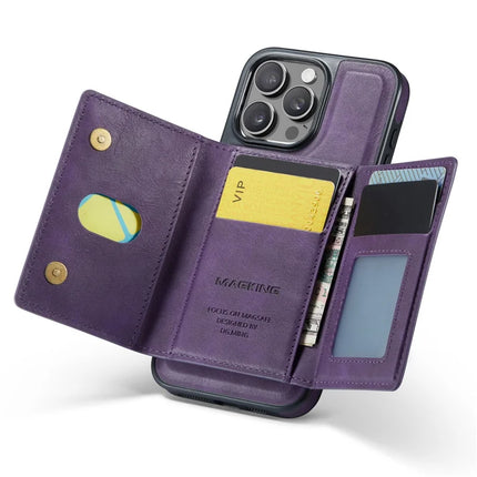 MAGKING K2 Series For iPhone 13 Pro Max Case Compatible with MagSafe PC+TPU+PU Leather RFID Blocking Phone Cover with Wallet