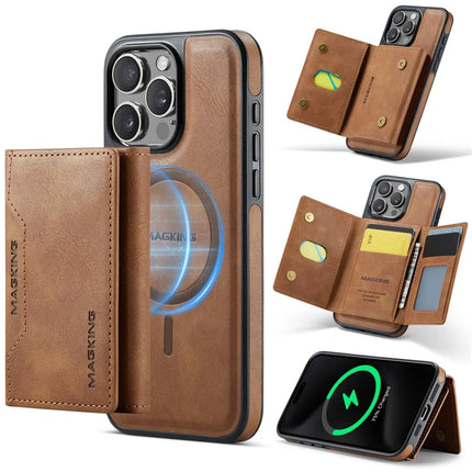 MAGKING K2 Series For iPhone 13 Pro Max Case Compatible with MagSafe PC+TPU+PU Leather RFID Blocking Phone Cover with Wallet - Brown