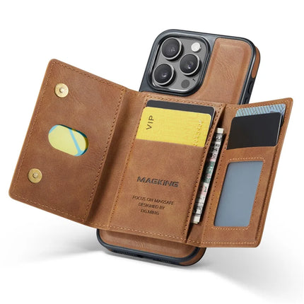 MAGKING K2 Series For iPhone 13 Pro Max Case Compatible with MagSafe PC+TPU+PU Leather RFID Blocking Phone Cover with Wallet