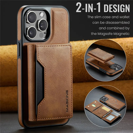 MAGKING K2 Series For iPhone 13 Pro Max Case Compatible with MagSafe PC+TPU+PU Leather RFID Blocking Phone Cover with Wallet