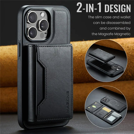 MAGKING K2 Series For iPhone 13 Pro Max Case Compatible with MagSafe PC+TPU+PU Leather RFID Blocking Phone Cover with Wallet