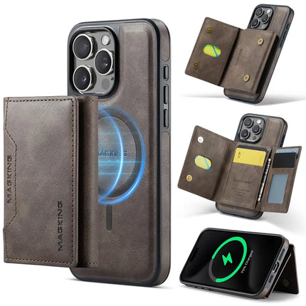 MAGKING K2 Series For iPhone 13 Pro Max Case Compatible with MagSafe PC+TPU+PU Leather RFID Blocking Phone Cover with Wallet - Coffee