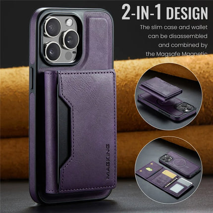 MAGKING K2 Series For iPhone 16 Pro Max Case Compatible with MagSafe PC+TPU+PU Leather RFID Blocking Phone Cover with Wallet