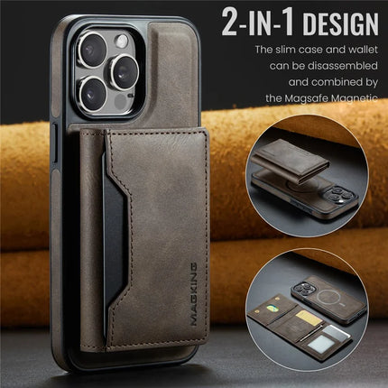 MAGKING K2 Series For iPhone 16 Pro Max Case Compatible with MagSafe PC+TPU+PU Leather RFID Blocking Phone Cover with Wallet