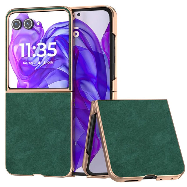 For Motorola Razr 50 Ultra 5G Case Electroplating PU+PC Shockproof Phone Cover - Green