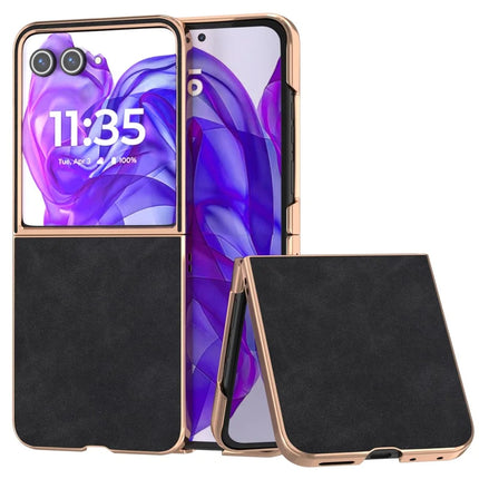 For Motorola Razr 50 Ultra 5G Case Electroplating PU+PC Shockproof Phone Cover - Black