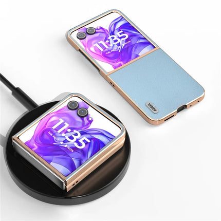 ABEEL For Motorola Razr 50 Ultra 5G Case Electroplating Genuine Cow Leather PC Phone Cover