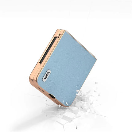 ABEEL For Motorola Razr 50 Ultra 5G Case Electroplating Genuine Cow Leather PC Phone Cover