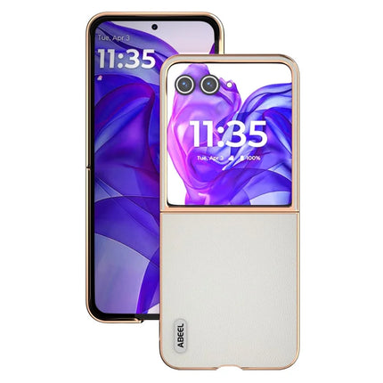 ABEEL For Motorola Razr 50 Ultra 5G Case Electroplating Genuine Cow Leather PC Phone Cover