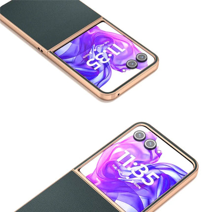 ABEEL For Motorola Razr 50 Ultra 5G Case Electroplating Genuine Cow Leather PC Phone Cover