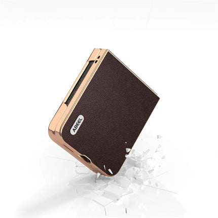 ABEEL For Motorola Razr 50 Ultra 5G Case Electroplating Genuine Cow Leather PC Phone Cover