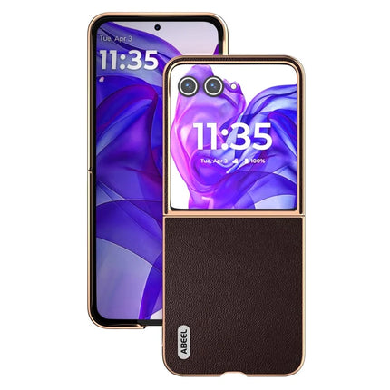 ABEEL For Motorola Razr 50 Ultra 5G Case Electroplating Genuine Cow Leather PC Phone Cover