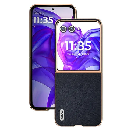 ABEEL For Motorola Razr 50 Ultra 5G Case Electroplating Genuine Cow Leather PC Phone Cover