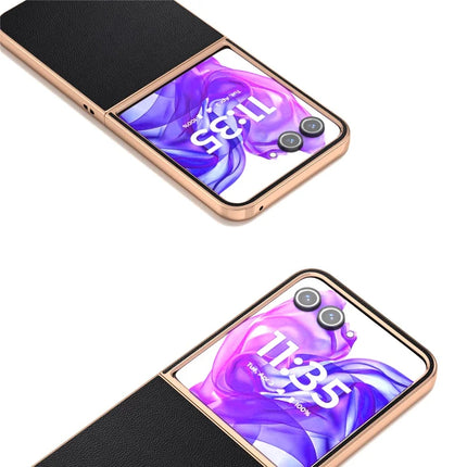 ABEEL For Motorola Razr 50 Ultra 5G Case Electroplating Genuine Cow Leather PC Phone Cover