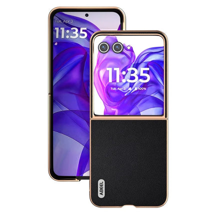 ABEEL For Motorola Razr 50 Ultra 5G Case Electroplating Genuine Cow Leather PC Phone Cover