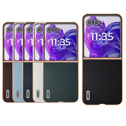 ABEEL For Motorola Razr 50 Ultra 5G Case Electroplating Genuine Cow Leather PC Phone Cover