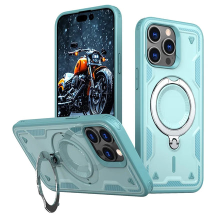 For iPhone 15 Pro Max Case Compatible with MagSafe Military Protection PC+TPU Kickstand Phone Cover - Baby Blue