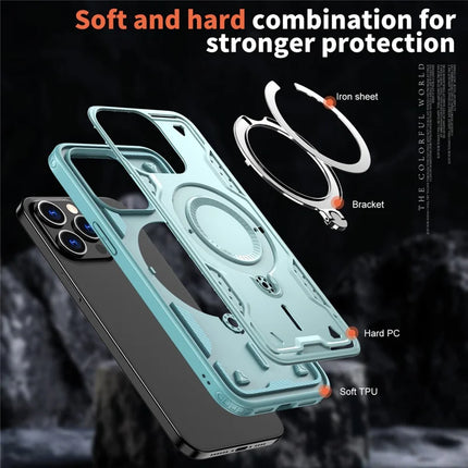 For iPhone 15 Pro Max Case Compatible with MagSafe Military Protection PC+TPU Kickstand Phone Cover