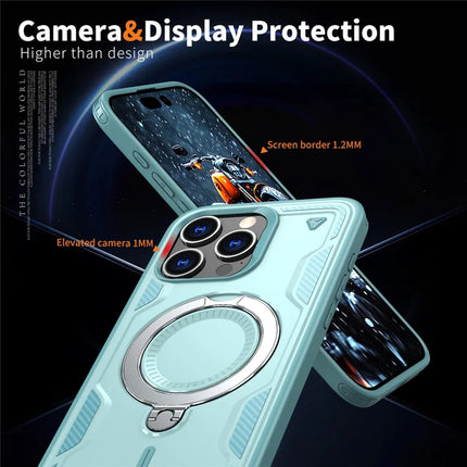 For iPhone 15 Pro Max Case Compatible with MagSafe Military Protection PC+TPU Kickstand Phone Cover