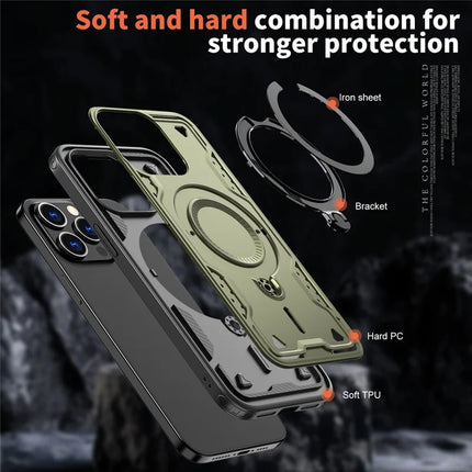 For iPhone 15 Pro Max Case Compatible with MagSafe Military Protection PC+TPU Kickstand Phone Cover