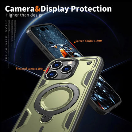 For iPhone 15 Pro Max Case Compatible with MagSafe Military Protection PC+TPU Kickstand Phone Cover
