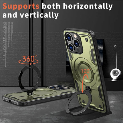 For iPhone 15 Pro Max Case Compatible with MagSafe Military Protection PC+TPU Kickstand Phone Cover