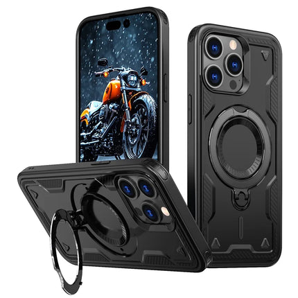 For iPhone 15 Pro Max Case Compatible with MagSafe Military Protection PC+TPU Kickstand Phone Cover - Black